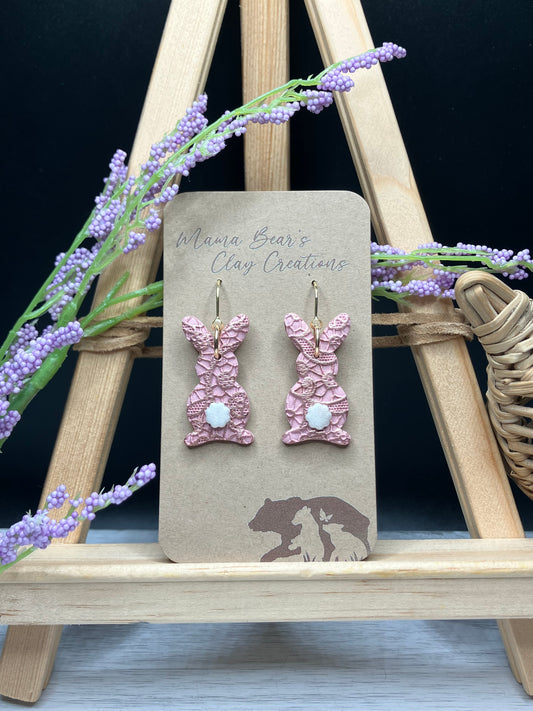 Lace Textured Metallic Easter Bunnies - Pink