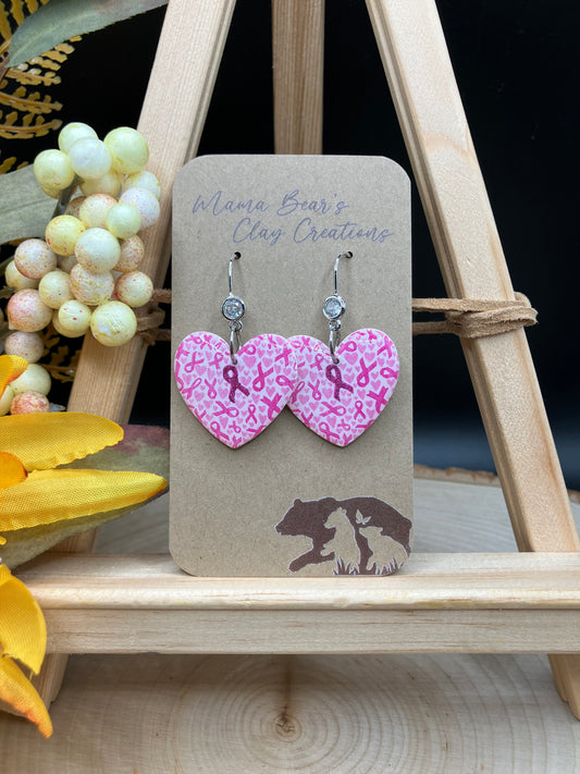 Holographic Breast Cancer Hearts - silver plated