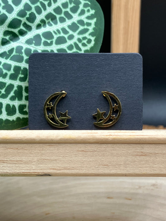 Moon & Star Stud - Gold Tone