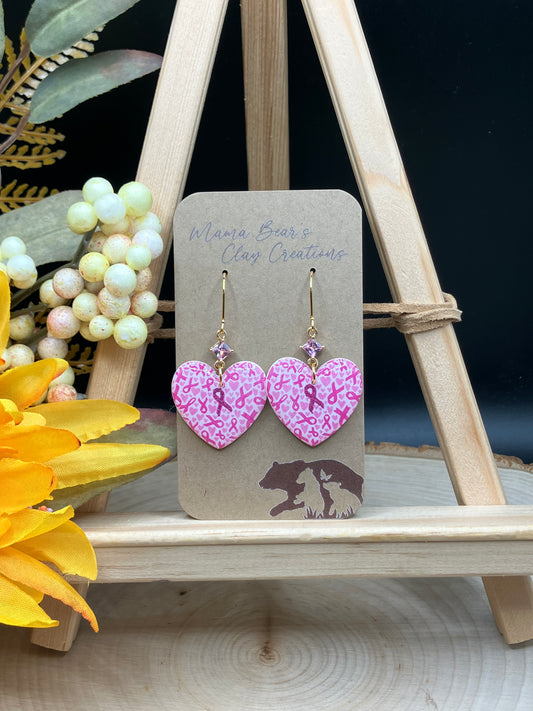 Holographic Breast Cancer Hearts - Pink cz