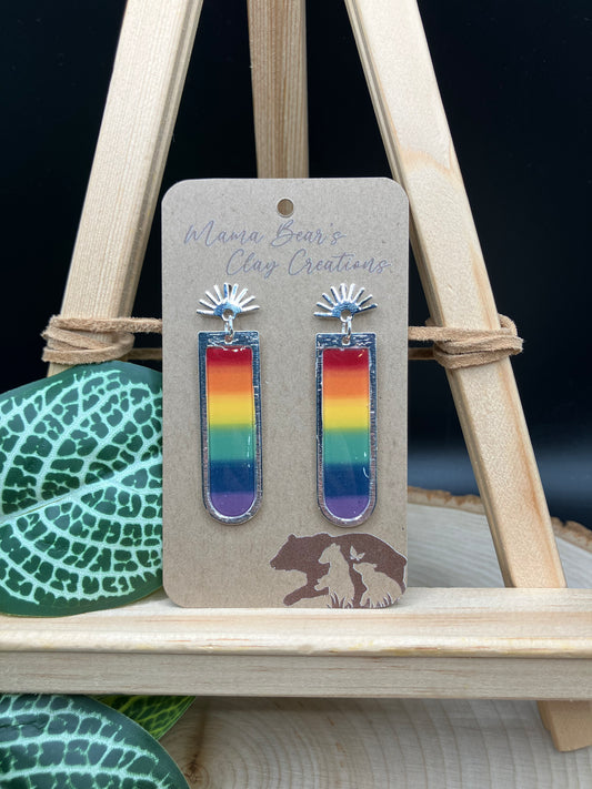 Rainbow Wide Bezel Dangle - Silver