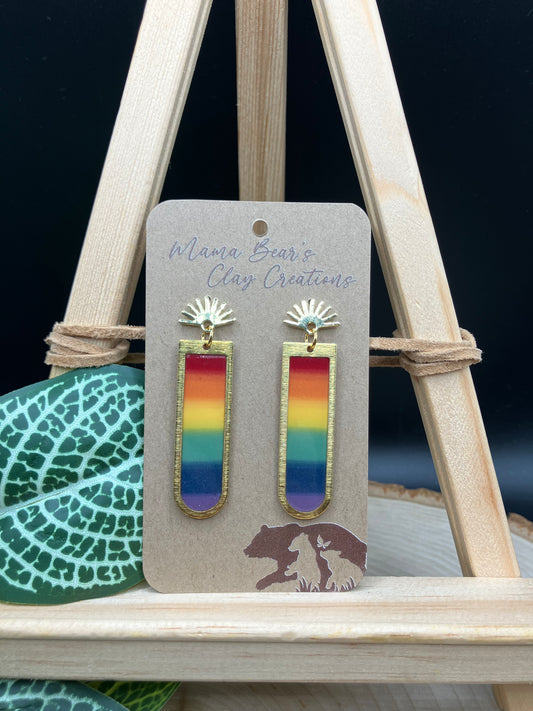 Rainbow Wide Bezel Dangle - Gold