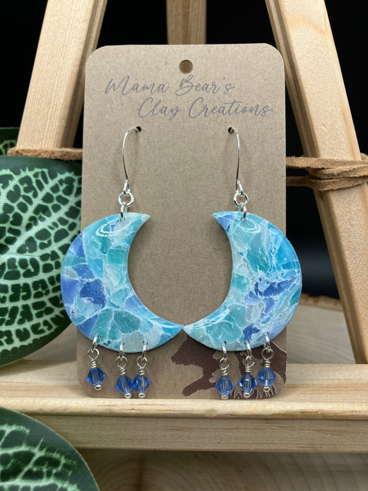 Sea Glass Beaded Moons - Sapphire