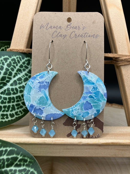 Sea Glass Beaded Moons - Turquoise