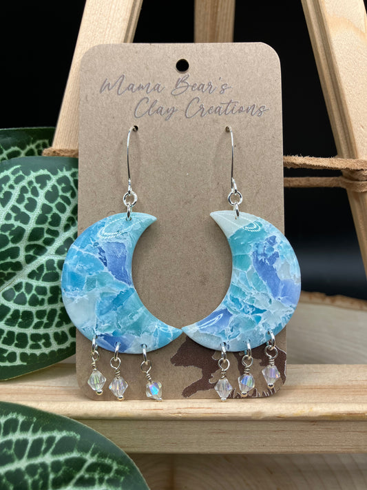Sea Glass Beaded Moons - Crystal AB