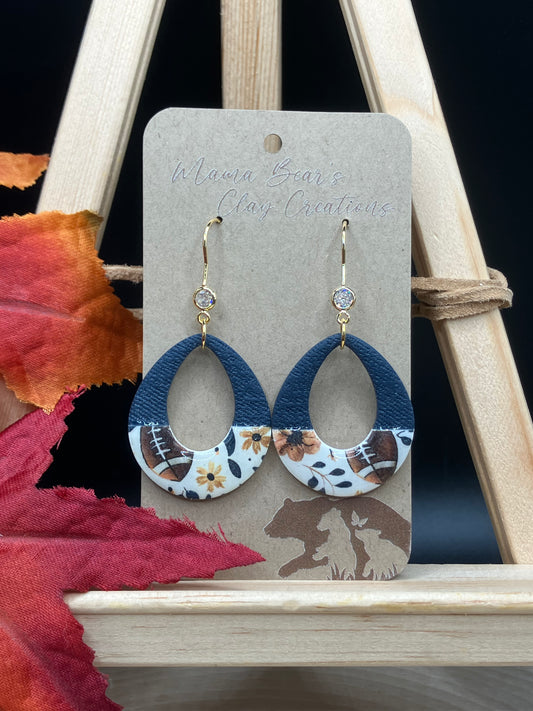 Footballs & Florals - Teardrop Donut Navy