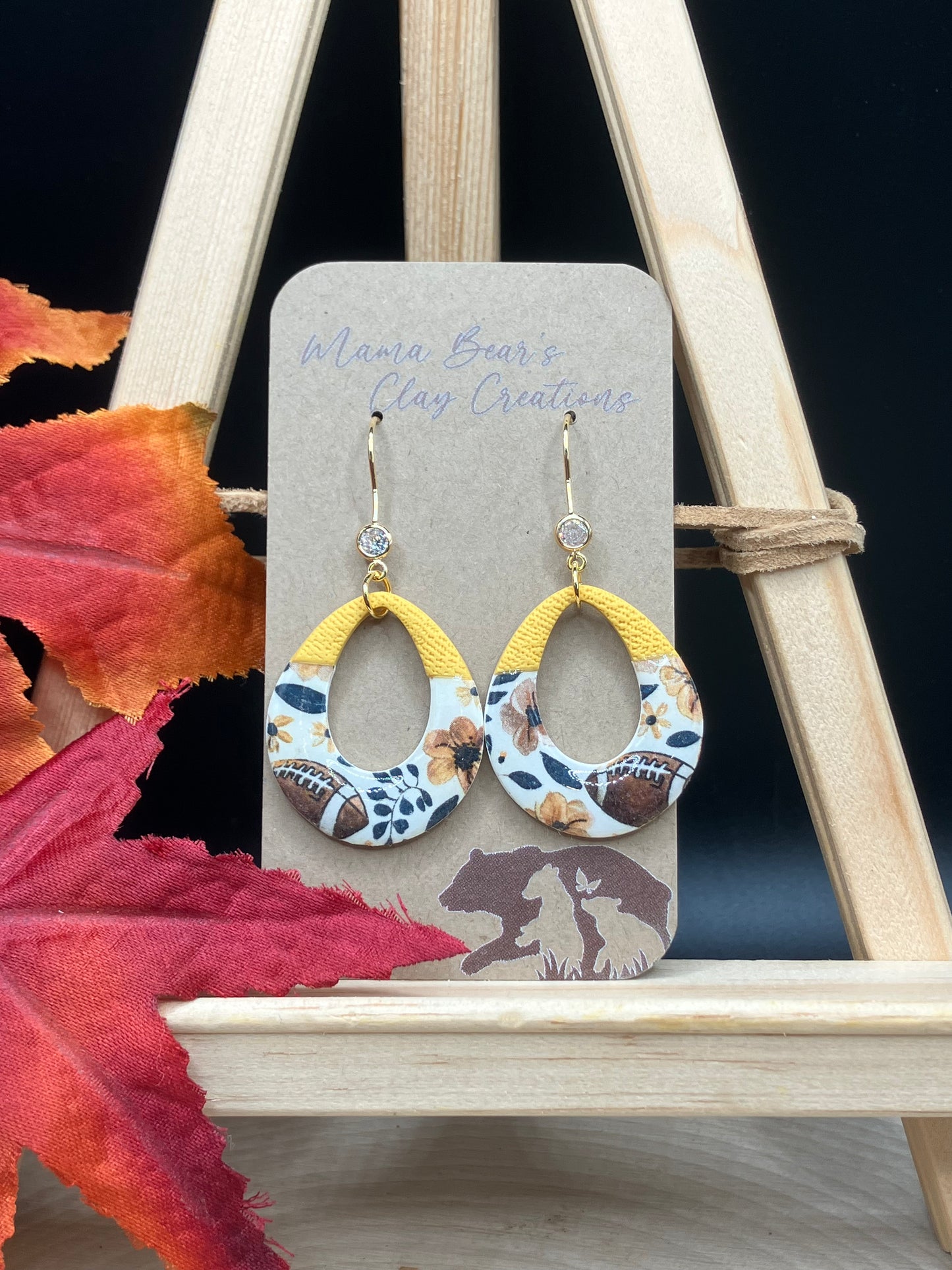 Footballs & Florals - Teardrop Donut Gold