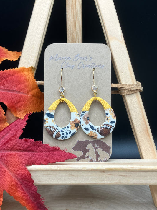 Footballs & Florals - Teardrop Donut Gold